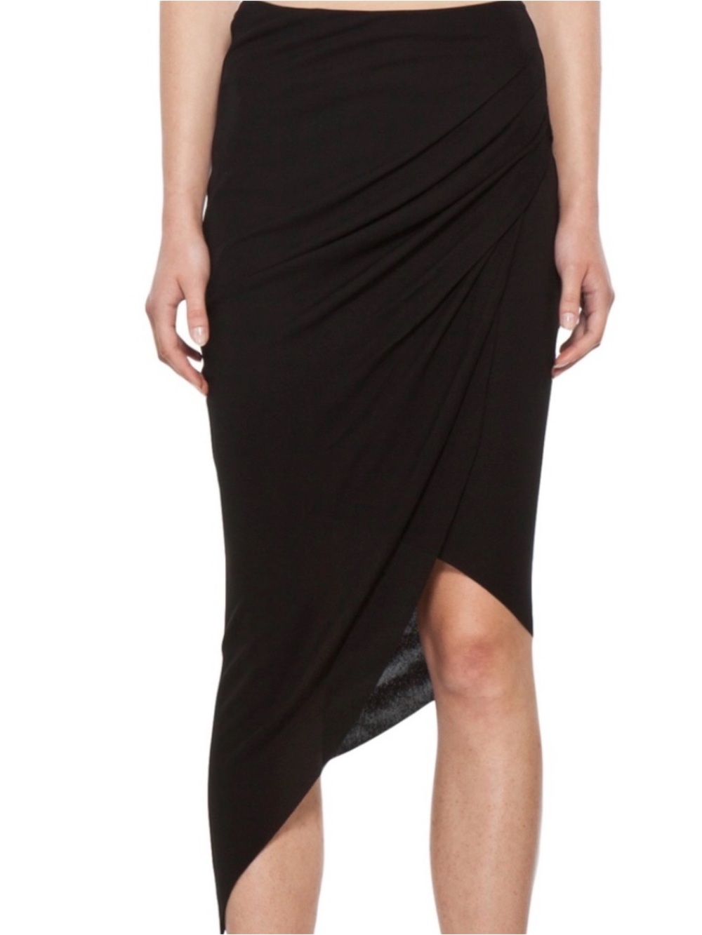 Helmut Lang Black Asymmetric Wrap Midi Skirt